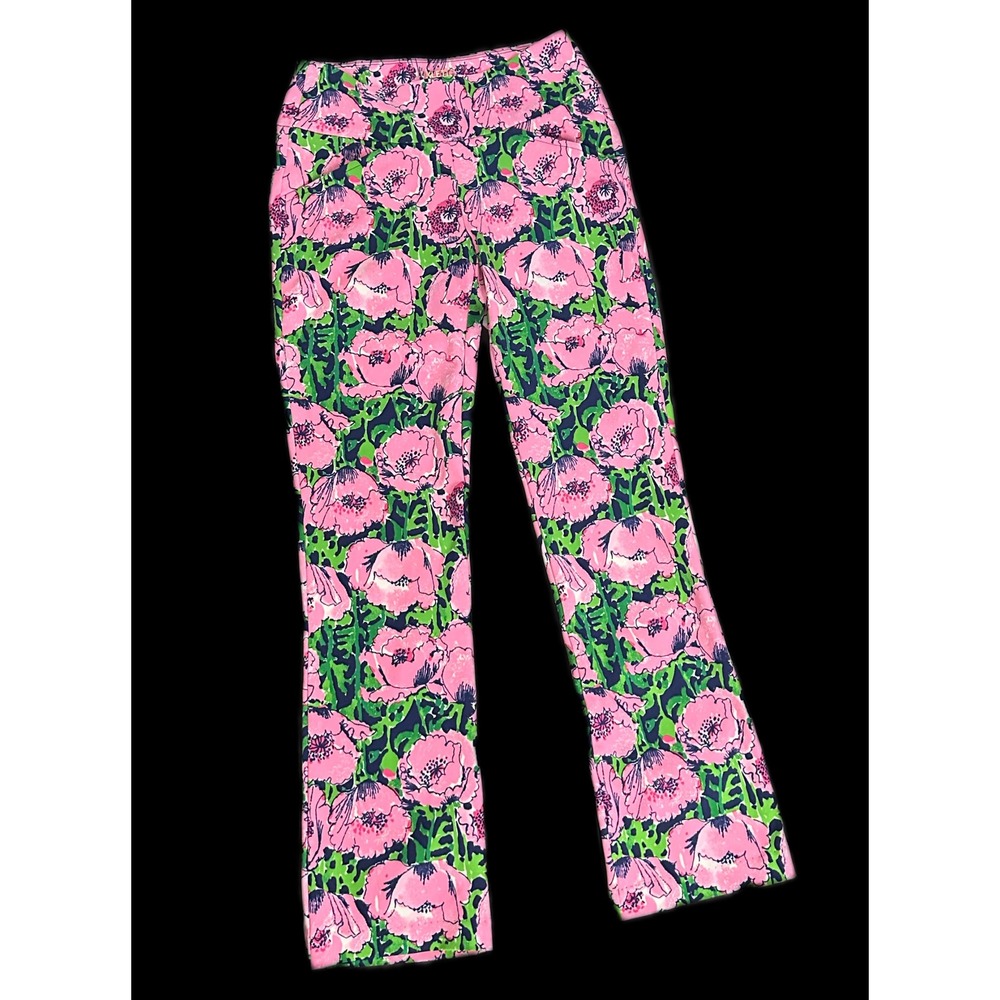 Lilly Pulitzer Luxletic Fairway Performance Twill Floral Pants Pink Green 00